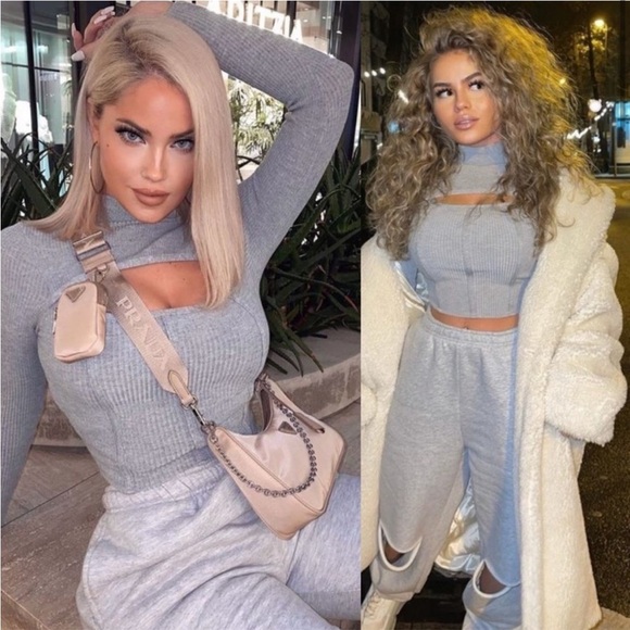 Fashion Nova Back On Top Keyhole Ribbed Mock Neck Sweater in Heather Grey Size M - Picture 1 of 11